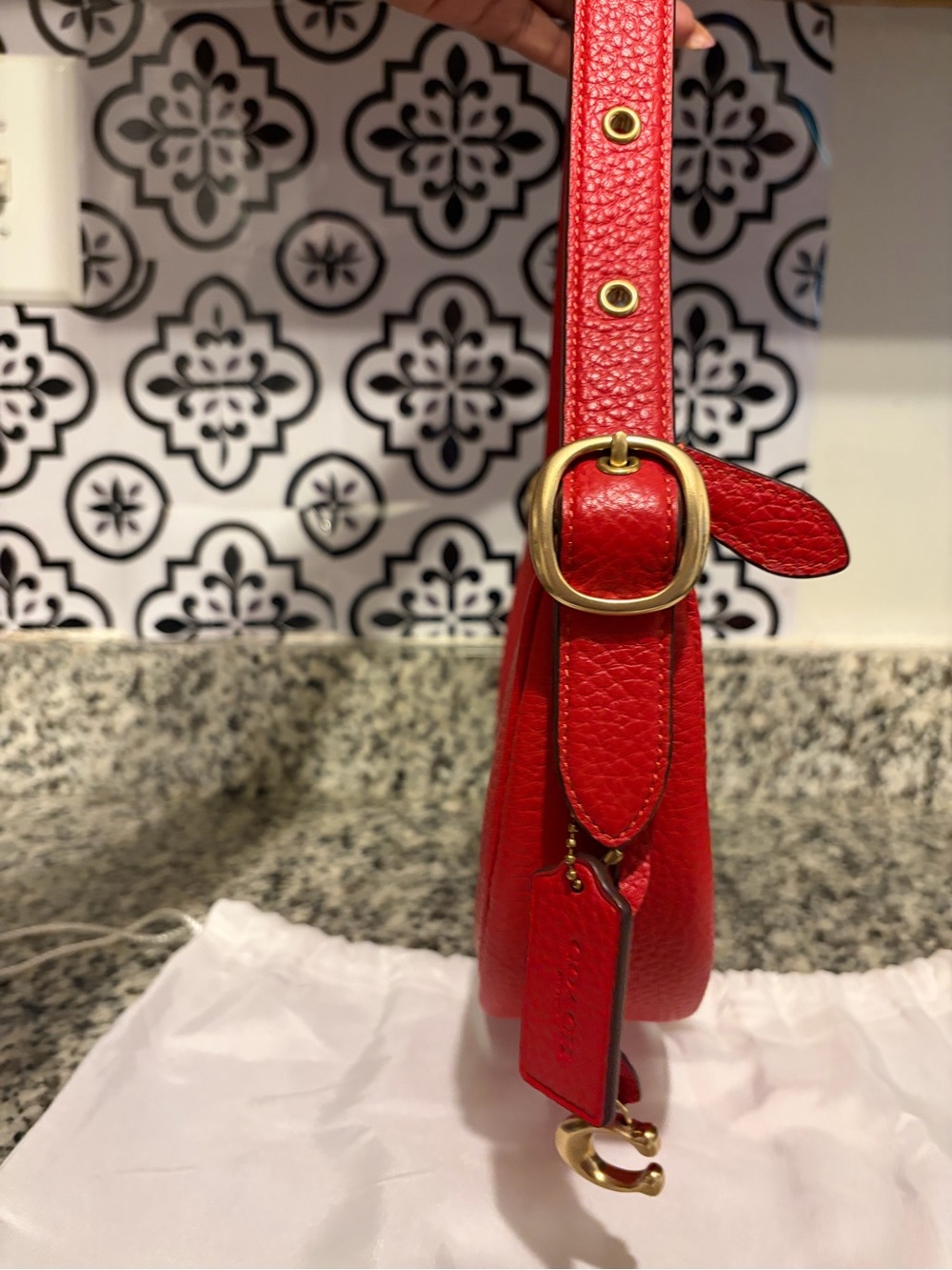 Coach Red Pebbled Leather Crescent Shoulder Bag - Picture 6 of 10